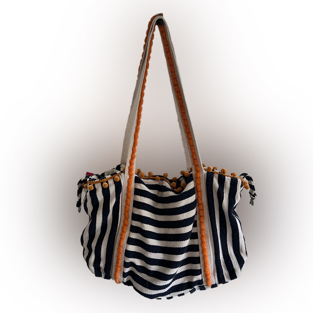 Striped Tote Bag with Orange Accents